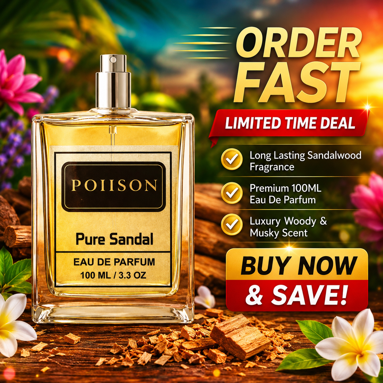 POIISON 'PURE SANDAL' Eau De Parfum for Men – 100ML
